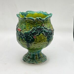 a Vintage Napco Christmas Holly & Berries Pedestal Planter,